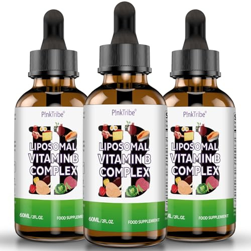 Liposomal Vitamin B Complex Liquid Drops, High Strength Formula with 8 B Vitamins, Vegan Supplement, 60ml (Pack of 3)
