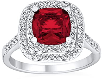 Personalizza Anello affermazione da cocktail in stile Art Deco vintage con cuscino taglio simulato in rubino rosso AAA in zircone cubico incastonato in argento placcato per donne di grande moda.