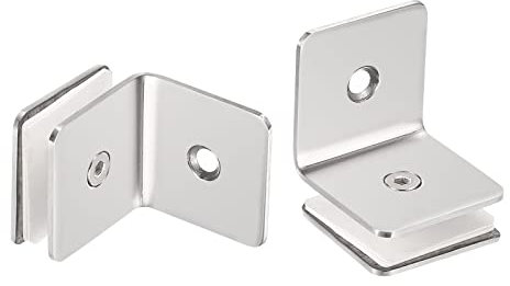 sourcing map Stainless Steel 90 Degree Glass Clamp, 2pcs for 8-12mm Thickness Single Side Square Frameless Glass Corner Clamp Bracket Clip for Shower Door, Bright Silver