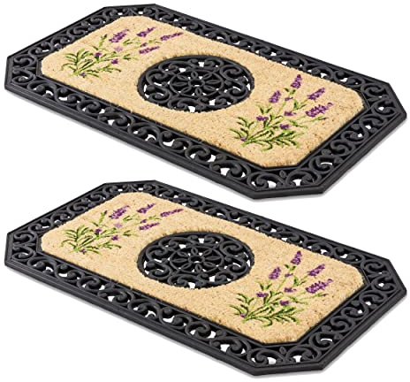 Carpido Fußmatte Beige Lavendel – Sauberlauf 45x75 cm 2er Set – Türmatte Innen Bereich – Eingangsmatte überdachter Außenbereich – Kokosmatte mit Gummirand