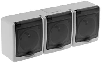 3-Fach Aufputzsteckdose Rauchglas IP44 16A/250V Schuko Aufputz Feuchtraum Steckdose Grau