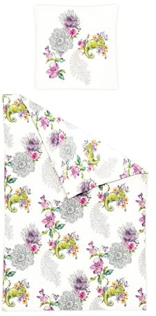 Bierbaum Mako Satin Bettwäsche 135x200cm 2 TLG. Blumen Chamäleon Mandala Grün Lila