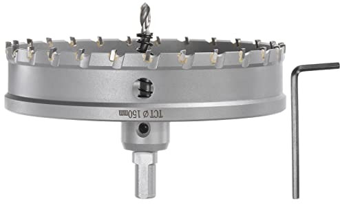 sourcing map Lochsäge 150 mm Hartmetallbohrer Metall Bohrer Titanbeschichteter Hartmetallschneider mit Sechskantschlüssel für Edelstahl Eisen Legierung Holz Kunststoff