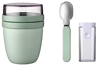 Mepal Set Lunchpot Faltbarer Löffel Ellipse – Nordic Sage – praktischer Müslibecher und Behälter für Transport von Lebensmitteln