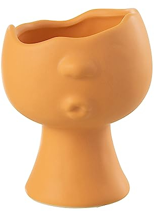J-Line Blumentopf Gesicht, Auffälliges Oranges Design, Porzellan Blumenständer, Trendiges Geschenk für Gartenliebhaber, Stilvolles und Funktionales Tischdeko oder Wohnzimmer Deko, 14.5 cm hoch