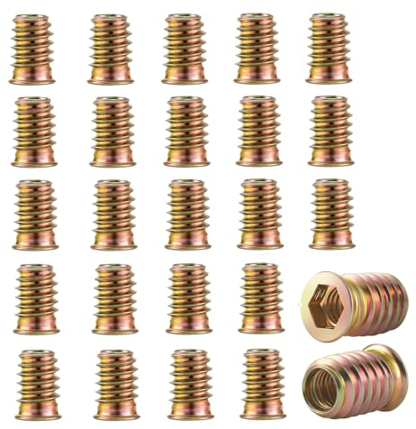 HXJDAM 25 tuercas atornillables M10 x 25 mm, inserción roscada de madera, tuercas atornillables galvanizadas M10, manguitos roscados hexagonales, tuercas de rosca para muebles de madera