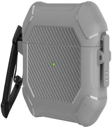 2nd Generation AirPods Case Cover: 1st or 2nd Generation Apple AirPods Case Protector with Keychain Hook & Lock| TPU&PC AirPods 1st & 2nd Gen Case Hard Shell (Gray)