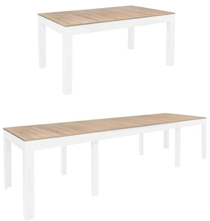 Tisch Küchentisch Esszimmertisch Esstisch Torino ausziehbar 300 cm Eiche Sonoma - Weiß Matt 4-12 Personen Esstisch 160 x 90 x 76 cm Moderner rechteckiger Tisch mit Erweiterungsmöglichkeit