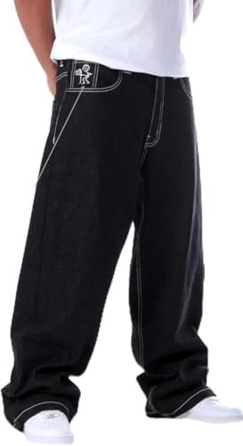 BSAT Stickman Vol 2 Baggy Jeans Jungen - The F*ck Schwarze Ausgabe - Y2k Baggy Jeans Für Herren Und Jungen - 100% Baumwolle, Bequeme Y2k Hose - Jeans Herren Baggy - Baggy Hose Herren W42/L32