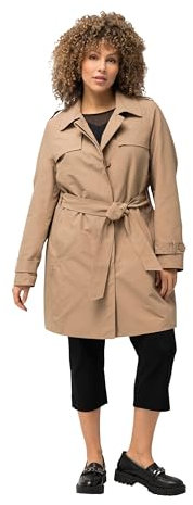 Ulla Popken Damen, A-Linie, Hemdkragen, Bindegürtel Trenchcoat, Braun, 42-44