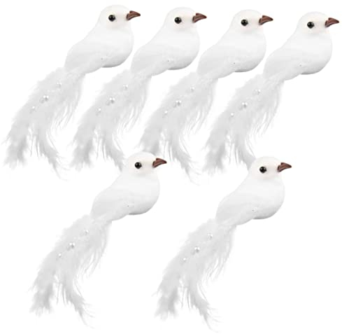 TOPPERFUN 6st Weißer Perlenvogel Falsche Tauben Taubenschmuck Für Weihnachtsbaum Gefiederter Vogel Weihnachtskardinalvogel Decoraciones para Sala De Casa Draussen Weiße Taube Eisen