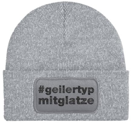 Tassenbrennerei Beanie - Wollmütze mit Spruch: Geiler Typ mit Glatze - Strickmütze lustig als Geschenk für Freund, Mann und Männer (Polypropylen (PP), Grau)