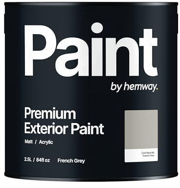 Hemway - Premium Exterior Paint - French Grey 2.5 L | Outdoor Matt Finish, Acrylic & Water-Based Emulsion | Quick Dry & High Coverage for Walls, Wood, Metal, Masonry & Furniture