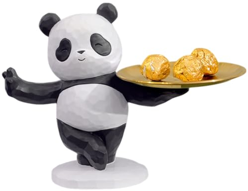 BLOOOK Rosen Bär Tablett Deko,mit Schlüssel Schale,Teddy Bear Statue für Wohnzimmer Flur Fensterbank Figuren Deko Wohnung Modern Home Decor,Dekoartikel,Geschenk Muttertag für Mütter Mama (Panda D)