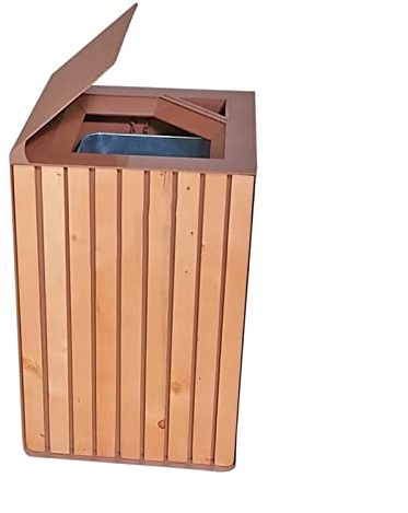 Papelera al aire libre Bote de Basura Cuadrado for Exteriores, Bote de Basura Comercial de Gran Capacidad con Marco de Acero sólido y 1 Panel de Madera, Bote de Basura Vintage Creativo Exterior Papele