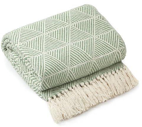 Emma Barclay Throw Blanket For Sofas Bed Extra Large Recycled Cotton Throws For Settees In Pistachio Green Throw Scandi Woven Blankets - Zahra Collection 70 x 100 (178cm x 254cm) Pistachio Green