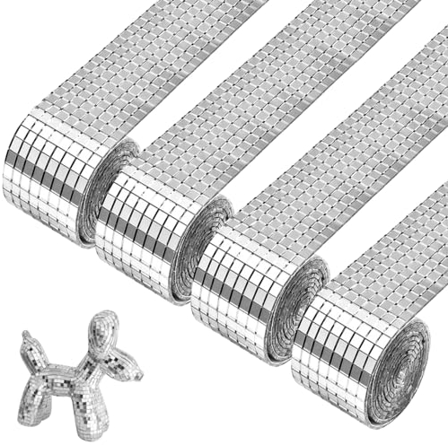 DECARETA 4 Rollen 6400 Stück Mini Spiegel Mosaik Selbstklebend Mini Mosaik Spiegelfliesen Mini Spiegelmosaiksteine Selbstklebend Spiegel Mosaikfliesen Aufkleber 5 x 5 mm Glas für KTV Hause DIY