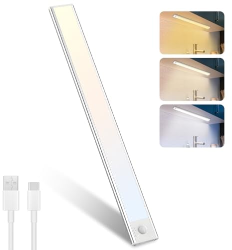 40Cm Led Unterbauleuchte Küche Kabellose - 3000K-4000K-6500K Schrankleuchten Bewegungsmelder Stufenloses Dimmbar Lichtleiste Abnehmbarer Batterie für Kleiderschrank Treppe Bad Und Schränke -1 Stück