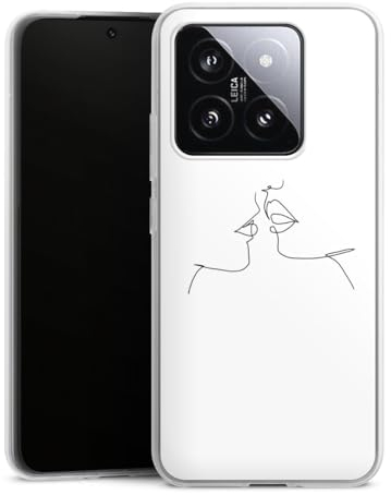 Silikon Hülle kompatibel mit Xiaomi Xiaomi 14 Case transparent Handyhülle Kussmund Line Art Liebe