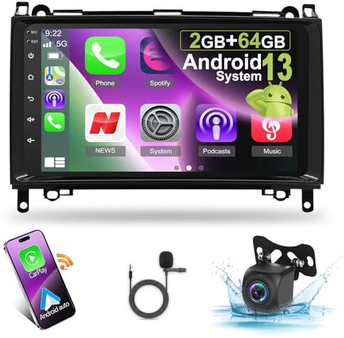 [2G+64G] Car Radio for Mercedes Benz Sprinter W906 W169 W245 W639 Vito Viano, Android Touch Screen Car Play Stereo, Carplay/Android Auto/EQ Audio/SWC/Bluetooth
