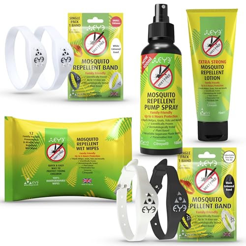 THEYE Mosquito Repellent Family Pack - Family Friendly Insect Repellent Natural DEET Free - 1 x Maximum Strength Lotion, 1 x Pump Spray, 1 x Insect Repellent Wipes, 4 x Insect Repellent Bracelets
