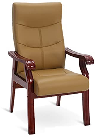 WIGSELBL Leder-Gästestuhl mit hoher Rückenlehne, Sessel, Akzentstuhl, Liegestuhl mit Holzbeinen, bequemer gepolsterter Flügelsessel für Wohnzimmer (Farbe: Gelb)