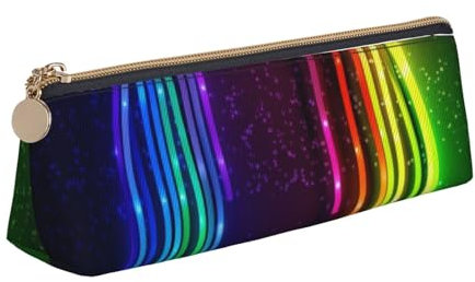 NTVOWPZO Federmäppchen aus Leder, großes Fassungsvermögen, Eichhörnchen, Tier, Federmäppchen mit Reißverschluss, Stifthalter für Damen, Regenbogen-Neon, Einheitsgröße, Federmäppchen