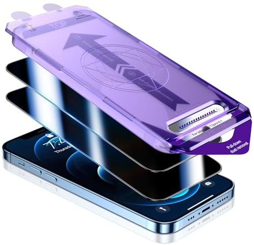 UniqueMe Premium Intimité Verre Trempé pour iPhone 12/12 Pro Protection écran Anti Espion, Dépoussiérage Automatique, 9H Couverture Complète Verre de Protection Privacy Film, 2 Pièces