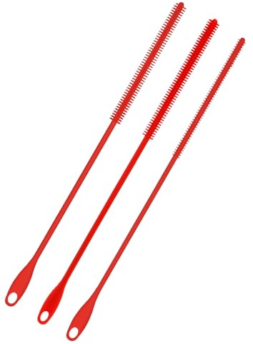 Lot de 3 Brosses de Nettoyage, 24 cm Extra Longues en Silicone pour Paille 6/8/10 mm Réutilisables pour Bouteille d'eau pour Crevasses pour Tuyaux pour Outil de Nettoyage de Cuisine (Rouge)
