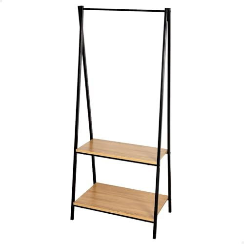 AKTIVE 18430 MAX Home Burro Ropa, Perchero de pie y Zapatero Entrada recibidor, 2 estantes de Almacenamiento, 64 x 40 x 150 cm, Industrial, Armario Abierto