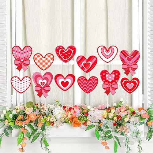 Iceyyyy 12 Stück Valentinstag Herzform Pflanzgefäß - 37,8 cm Herz dekorative Graden Hofpfähle Valentinstag Pflanze Hofschilder für Zuhause Jahrestag Party Outdoor Rasen Dekor