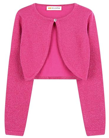 Bolerose Ragazze Lungo Brillantini Cardigan Bambini Bambini Bolero Coprispalla (Rosa Fucsia, 9-10 Anni)