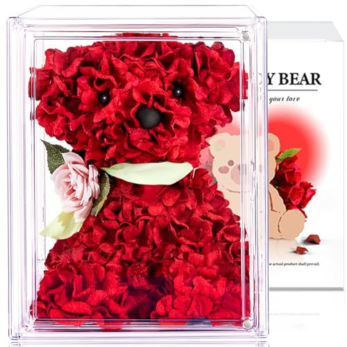 Aloskart Ours Rose Eternelle, Nounours Personnalisé avec Boîte de Présentation en Acrylique, Fleur Eternelle avec Nounours, Cadeau Noel Femme,Cadeau Anniversaire Femme