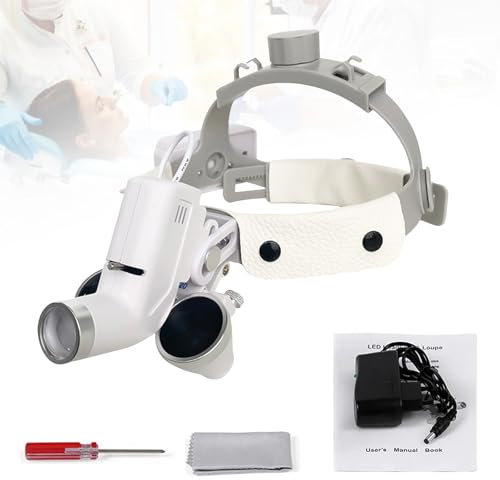 Lupenbrille, Lupenbrille mit Licht Medizinische Dental Chirurgisch LED Kopflupe Mit 5W Verstellbare Scheinwerfer Dental Fernglas Chirurgischer Glas Lupe
