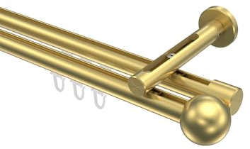 INTERDECO Innenlaufstange 20 mm 2-läufig Messing-Optik 360 cm | aus Aluminium, für Wandmontage, Endstück Luino (Kugel), kürzbar, Traglast bis 13 kg, Modern