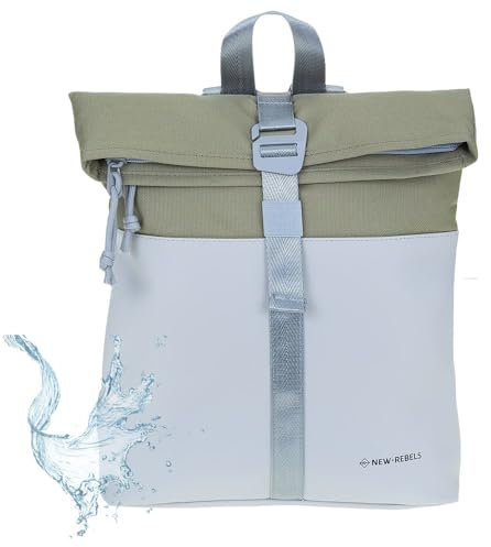 New Rebels Rucksack Damen Tasche Fashion klein Damenrucksack Mini Handtasche Plane wasserabweisend New York Backham small 51.1331 + Schlüsseletui bagboom (Ferron Grau/Oliv 08)