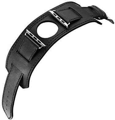 CAREG Bracelet de bracelet de manchette en cuir véritable compatible avec Apple Watch Hermes 4 44mm 40mm Bande IWatch Bande 4 poignet Boucle classique métallique Durable(Schwarz,44mm)