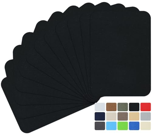 Stoff-Reparaturflicken, zum Aufbügeln innen und außen, für Kleidung, hochwertige Flicken mit stärkstem Klebstoff, Größe 7,5 x 10,5 cm, Schwarz, 12 Stück