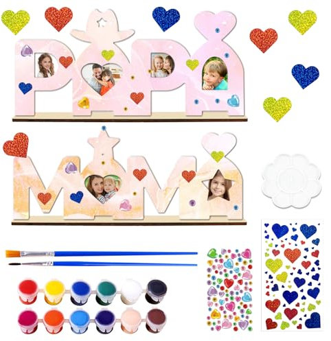 MAMA PAPA Geschenk, Papa und Mama Holzbuchstaben Bastelset, MAMA PAPA Holzbuchstaben Bilderrahmen Bemalen und Fotos Ankleben, für Mutter Vater Beste Geschenk zum Muttertag Vatertag von Tochter Sohn
