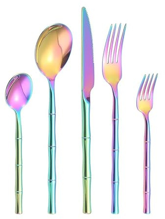 Generisch Besteckset, Besteckset, 5/20/30/40/50/60-teilig, Besteckset aus Edelstahl 304, Messer-, Gabel- und Löffelset, Regenbogen, 8er-Set