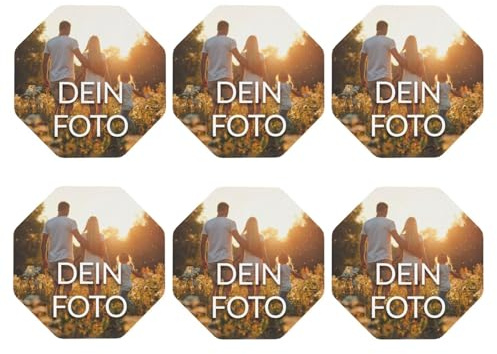 6 Stück Personalisierte Untersetzer mit Foto, Personalisierbare Leder Untersetzer Bedrucken mit eigenem Foto, Text und Logo - für Bar, Kaffee, Küche, Home Office, Leder, (Octagon)