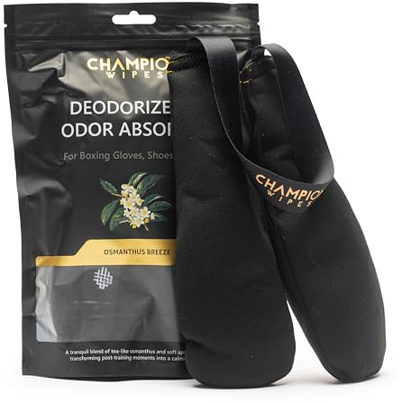 Champion Wipes Deodorizer & Odor Absorbing Inserts for Boxing Gloves and All Sports Equipment, Bamboo Charcoal Absorption, Easy Pull Dual-Pouch Design