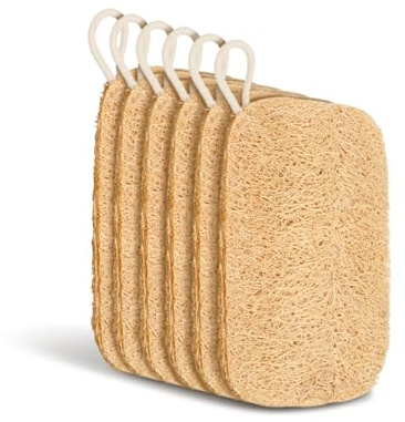6 Stück Luffaschwämme 11 x 7,5 cm – natürliches Luffa-Material – für Geschirrreinigung, Peeling, geeignet für Küche, Bad, Camping (natürliche Farbe)