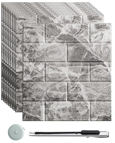 mymai 3D Tapete Wandpaneele Selbstklebend,10 Stück Ziegel Tapete,Steinoptik Tapete Wasserdicht Wandaufkleber, 35×38.5cm Wandtapete Schaumstoff,für Wohnzimmer Schlafzimmer Kinderzimmer (Grau Ziegel)
