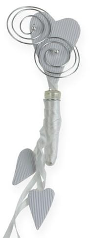 Floristik24 Herz-Bankhänger mit Röhrchen für Kirchenbank Hochzeitsdeko, 18cm, 6er Set, Silber/Weiß