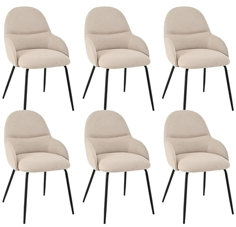 Goeurvant Esszimmerstühle 6er Set mit Armlehne – Ergonomische Polsterstühle, Moderne Küchenstühle mit Leinenbezug & Metallbeinen, Gepolsterte Stühle für Wohnzimmer, Esszimmer, Küche, Beige