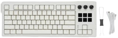 Fockety Mechanische Gaming Tastatur, 75% 78 Tasten-Layout, 6 programmierbare LCD Tasten, kabelgebundene mechanische Tastatur, rotem Schalter, RGB-Hintergrundbeleuchtung für PC Gaming (White)