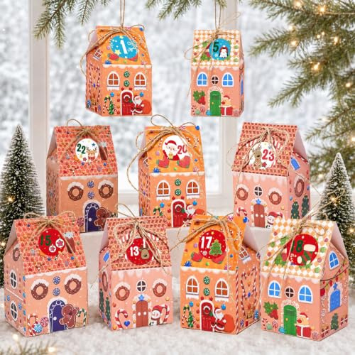 Geschenkboxen Weihnachten, 24 Pcs DIY Adventskalender zum Befüllen Kinder | Adventskalender tüten, Selber Befüllen mit Zahlenaufklebern und Juteschnur, Kleine Weihnachtsgeschenke