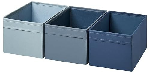 Bobzo Set of 3 Fabric Storage Boxes – Blue Cube Organisers 18×25×15cm | Foldable Baskets with Handles for Shelves, Closet, BILLY Bookcase, Toys & Accessories | Recycled Material
