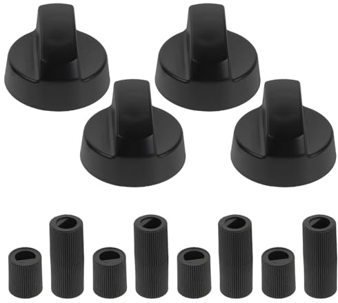 Kontrollknopf Adapter für Elektroherd, 4 Stück mit 12 Adaptern | Kunststoff, Schwarz, Werkzeuglose Montage, Griffiges Design für Wartung in Küchen und Gastronomie